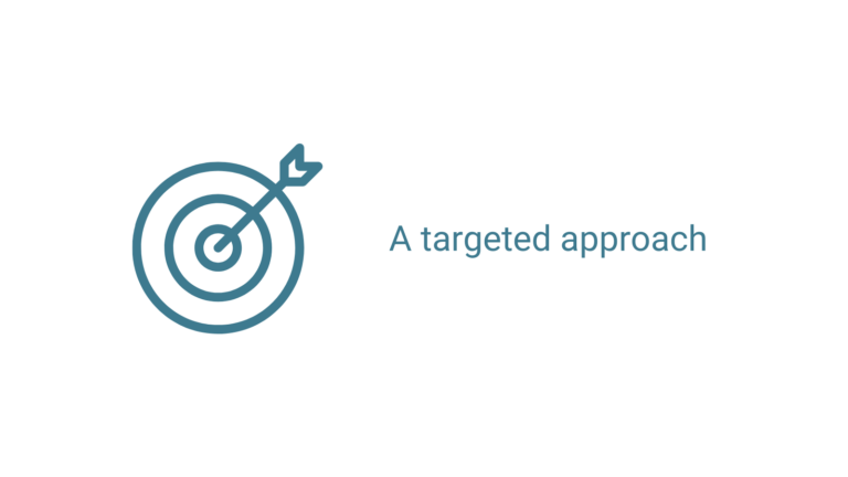 Image of target with arrow in centre, writing 'A targeted approach'